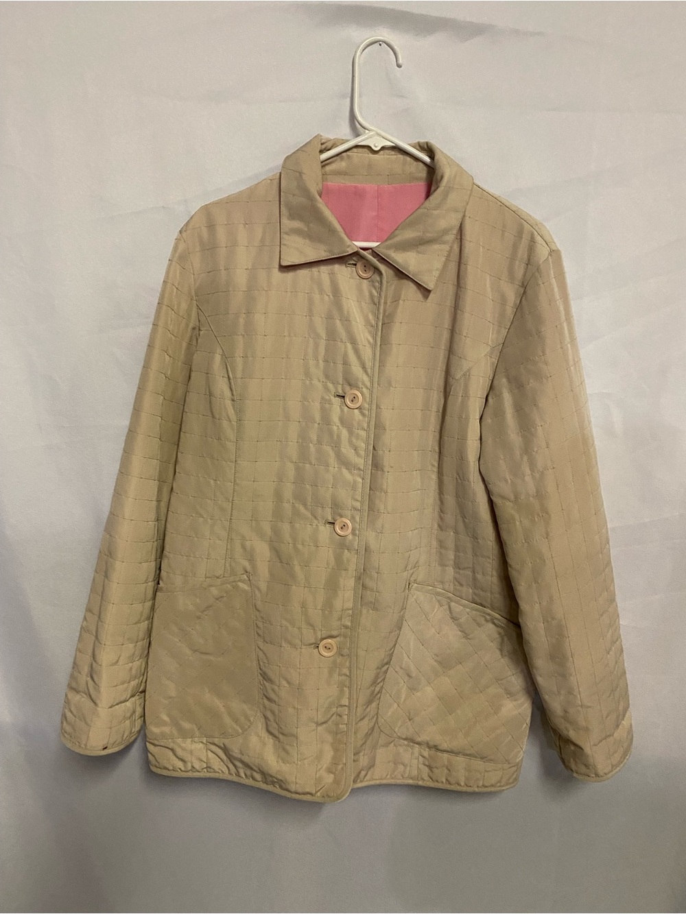 Women’s Reversible Quilted Beige Jacket with Pink Lining